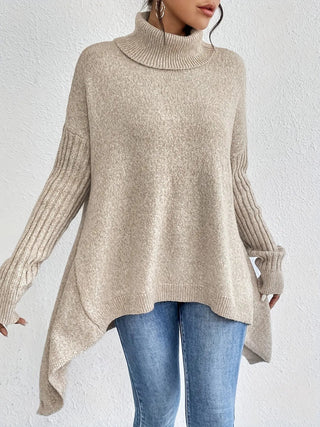 Asymmetrical Turtleneck Sweater SandSet