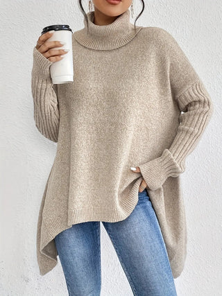 Asymmetrical Turtleneck Sweater SandSet
