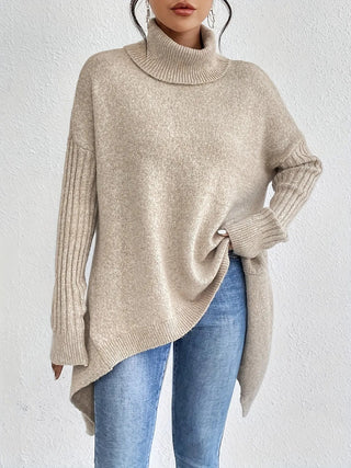Asymmetrical Turtleneck Sweater SandSet