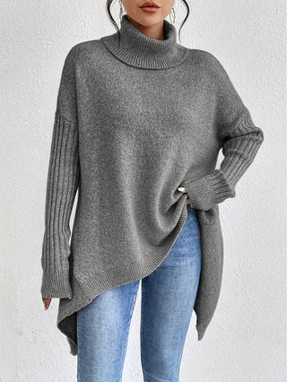 Asymmetrical Turtleneck Sweater SandSet