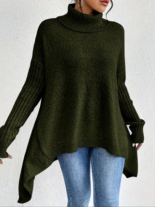 Asymmetrical Turtleneck Sweater SandSet