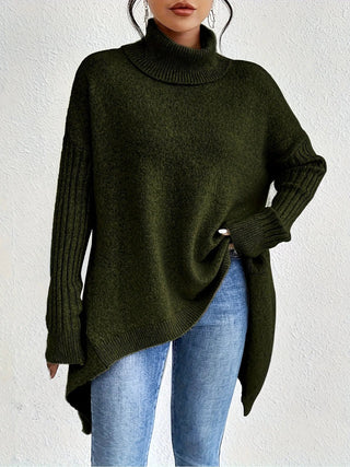 Asymmetrical Turtleneck Sweater SandSet